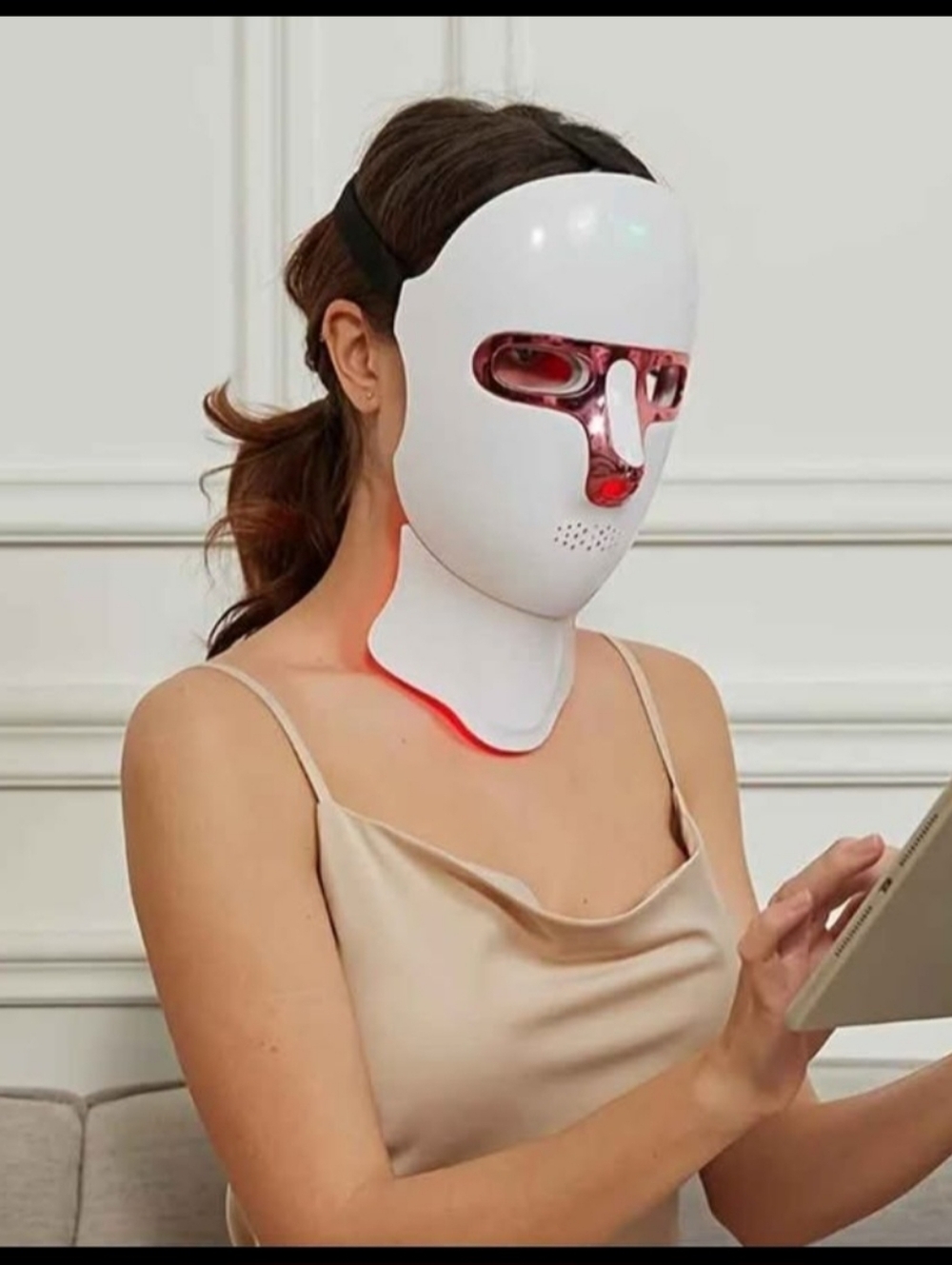 Robot Full Face And Neck LED Red Light Mask